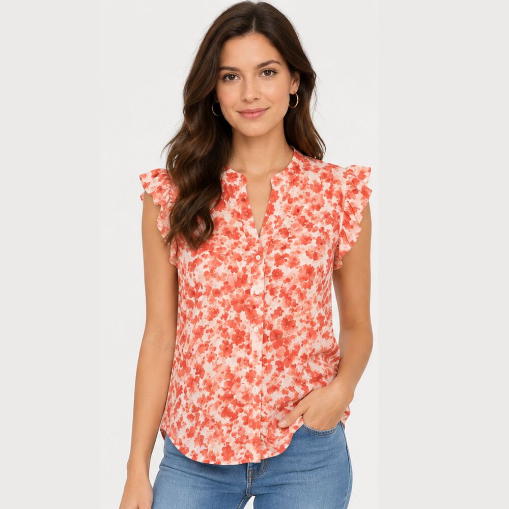 NWT Kut from the Kloth Floral Flutter Cap Sleeve Blouse Sz Med